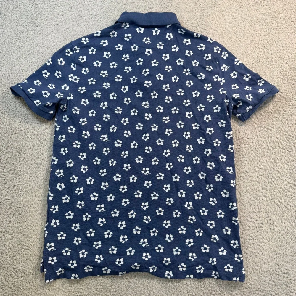 Polo Ralph Lauren Mens Medium Navy Blue Floral Hibiscus Classic Fit Polo Shirt